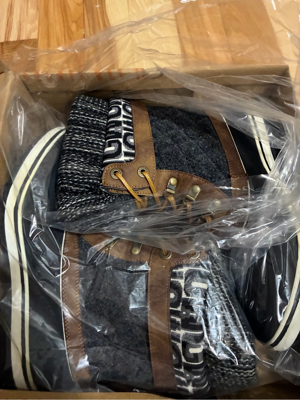 Global Win Black and Brown Quilted Winter Rain Boots